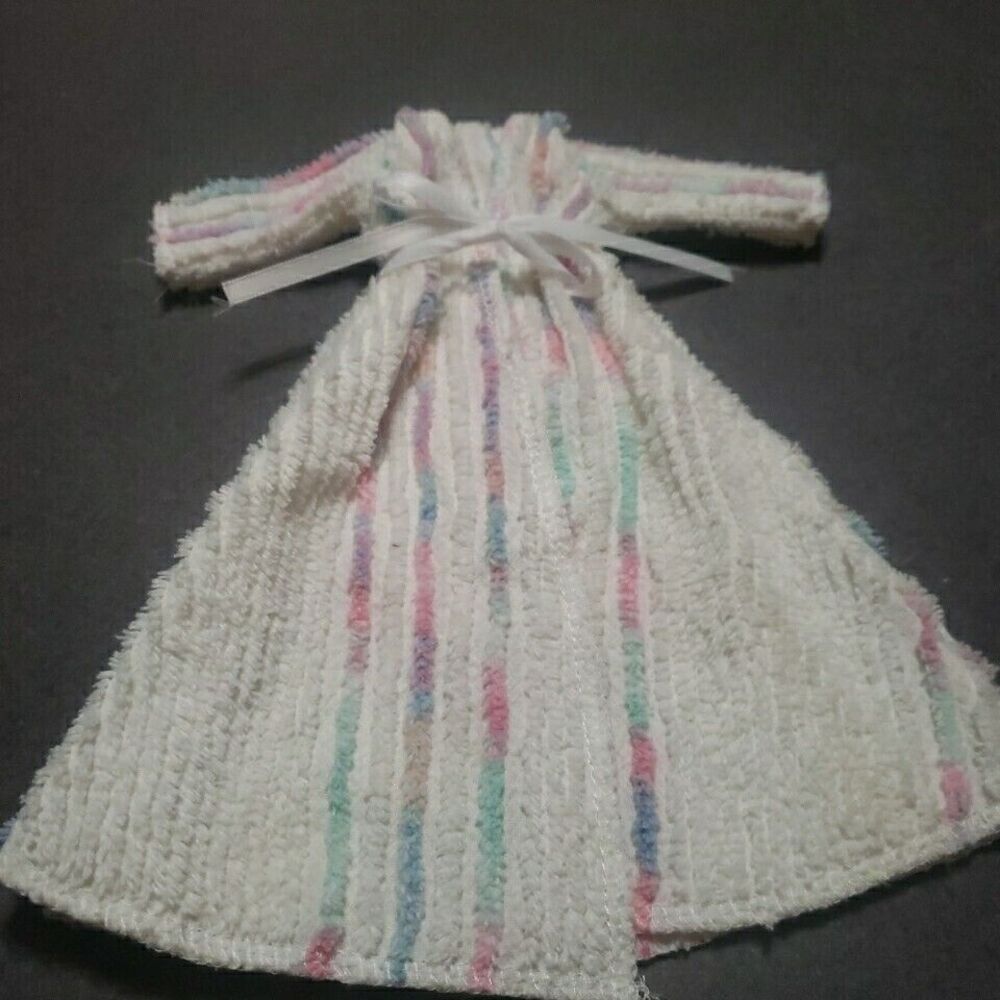 Chenille House Coat 50s Style Doll Clothes Pastel Stripes 9inch Cross Over